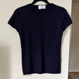 Allude Navy Cap Sleeve Cashmere Sweater